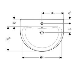 Geberit Renova Waschtisch, Breite 70cm, Tiefe 52cm, Hahnloch mittig, Überlauf sichtb... GEBERIT-500373011 4025416429388 (Abb. 1)