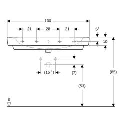 Geberit Renova Plan Waschtisch, Breite 100cm, Tiefe 48cm, Hahnloch mittig, Überlauf ... GEBERIT-501706001 4025410868404 (Abb. 1)