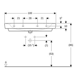 Geberit Renova Plan Waschtisch, Breite 100cm, Tiefe 48cm, Hahnloch mittig, ohne Über... GEBERIT-501707008 4025410868510 (Abb. 1)