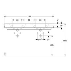 Geberit Renova Plan Doppelwaschtisch, Breite 130cm, Tiefe 48cm, ohne Hahnloch, ohne ... GEBERIT-501713008 4025410869913 (Abb. 1)