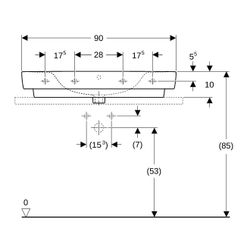 Geberit Renova Plan Aufsatzwaschtisch, Ablagefläche beidseitig, B 90cm T 48cm Hahnlo... GEBERIT-501728001 4025410868848 (Abb. 1)