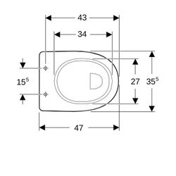 Geberit Renova Comfort Stand-WC Flachspüler, erhöht, Höhe 45cm, Abgang horizontal Ti... GEBERIT-218510600 4022009353754 (Abb. 1)