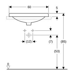 Geberit VariForm Einbauwaschtisch, oval, mit Hahnlochbank, B 60cm, Tiefe 48cm, Hahnl... GEBERIT-500725012 4025416839033 (Abb. 1)
