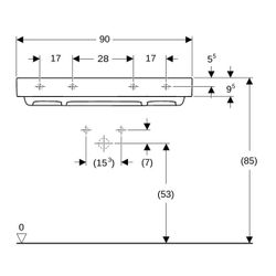 Geberit ONE Waschtisch Abgang horizontal, B 90cm, Tiefe 48cm, Hahnloch mittig, ohne ... GEBERIT-505038001 4025410593917 (Abb. 1)
