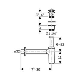 Geberit Waschbeckenablauf, Siphon Außenventilstopfen, Druckbetätigung Abgang horizon... GEBERIT-151021211 4025410598561 (Abb. 1)