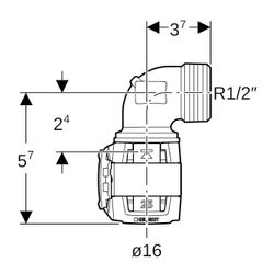 Geberit FlowFit Übergangsbogen 90 Grad mit Außengewinde, lang Bleifreier, d 16mm, R ... GEBERIT-620522001 4025410627322 (Abb. 1)