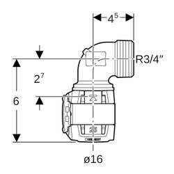 Geberit FlowFit Übergangsbogen 90 Grad mit Außengewinde, lang Bleifreier, d 16mm, R ... GEBERIT-620523001 4025410627353 (Abb. 1)