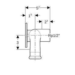 Geberit Mapress Kupfer Doppelanschlusswinkel 90 Grad, d 15mm, Rp 1/2″, d1 15mm, L1 5cm, ... GEBERIT-63462 4024723634621 (Abb. 1)