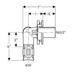 Geberit FlowFit Eckwanddurchführung 90 Grad d 16mm, Rp 1/2″... GEBERIT-620822001 4025410705877 (Abb. 1)