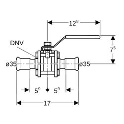 Geberit Mapress Edelstahl Kugelhahn mit Betätigungshebel, geflanscht Außendurchmesser 35... GEBERIT-92104 4024723921042 (Abb. 1)