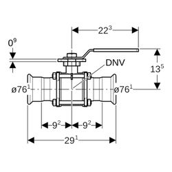 Geberit Mapress Edelstahl Kugelhahn mit Betätigungshebel, geflanscht Außendurchmesser 76... GEBERIT-92107 4024723921073 (Abb. 1)