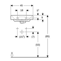 Geberit Smyle Square Handwaschbecken, asymmetrischem Überlauf, 45x16x36cm, Hahnloch ... GEBERIT-500222018 4025416428893 (Abb. 1)