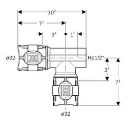 Geberit FlowFit T-Stück mit Innengewinde seitlich d 32mm, Rp 1/2″... GEBERIT-620353001 4025416638247 (Abb. 1)