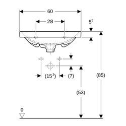 Geberit Acanto Waschtisch verkürzte Ausladung, Breite 60cm, Tiefe 42,2cm, Hahnloch m... GEBERIT-500631018 4022009353105 (Abb. 1)