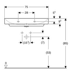 Geberit ONE Waschtisch Abgang vertikal, Breite 75cm, Tiefe 48cm, Hahnloch mittig, oh... GEBERIT-505020012 4025410953636 (Abb. 1)