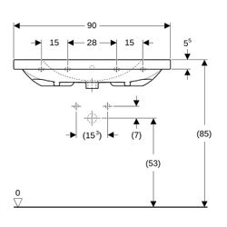Geberit Acanto Waschtisch mit Ablagefläche, Breite 90cm, Tiefe 48,2cm, Hahnloch mitt... GEBERIT-500623018 4022009353020 (Abb. 1)