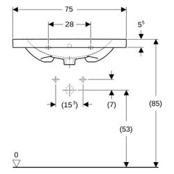 Geberit Acanto Waschtisch mit Ablagefläche, Breite 75cm, Tiefe 48,2cm, Hahnloch mitt... GEBERIT-500622018 4022009353013 (Abb. 1)