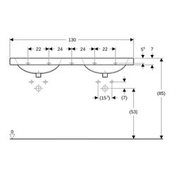 Geberit Preciosa Doppelwaschtisch, 130x55mm, Hahnloch mittig, ohne Überlauf, Weiß, K... GEBERIT-133230600 4022009232226 (Abb. 1)