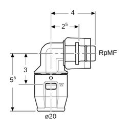Geberit PushFit Übergangswinkel 90 Grad mit MasterFix PVDF, d 20mm, RpMF 1/2″... GEBERIT-651502001 4025416280712 (Abb. 1)