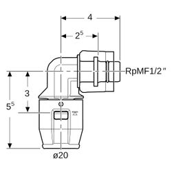 Geberit PushFit Übergangswinkel 90 Grad mit MasterFix PVDF, d 20mm, RpMF 1/2″... GEBERIT-651502001 4025416280712 (Abb. 1)