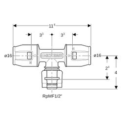 Geberit PushFit Übergangs-T-Stück mit MasterFix, Durchgang Außendurchmesser 16mm... GEBERIT-650504001 4025416280767 (Abb. 1)