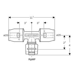 Geberit PushFit Übergangs-T-Stück mit MasterFix, Durchgang, d 20mm, RpMF 1/2″, d1 20... GEBERIT-651504001 4025416280910 (Abb. 1)