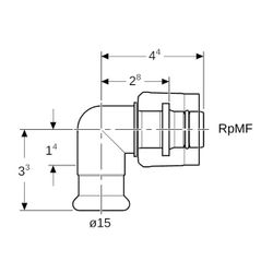 Geberit Mapress Übergangswinkel 90 Grad mit MasterFix, d 15mm, RpMF 1/2″, Rotguss bleifr... GEBERIT-61120 4025410547859 (Abb. 1)