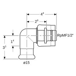 Geberit Mapress Übergangswinkel 90 Grad mit MasterFix, D 15mm, RpMF 1/2", Rotguss bleifr... GEBERIT-61120 4025410547859 (Abb. 1)