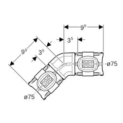 Geberit FlowFit Bogen 45 Grad, Außendurchmesser 75mm, PPSU... GEBERIT-620067001 4025416609261 (Abb. 1)