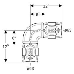 Geberit FlowFit Bogen 90 Grad, DN 50, 63mm, PPSU, Schwarz, 620076001... GEBERIT-620076001 4025416609377 (Abb. 1)