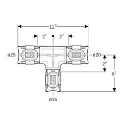 Geberit FlowFit T-Stück reduziert, d 25mm, d1 16mm, d2 20mm, PPSU... GEBERIT-620108001 4025410059703 (Abb. 1)