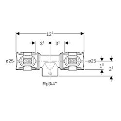 Geberit FlowFit T-Stück mit Innengewinde Bleifreier, d 25mm, Rp 3/4″, d1 25mm, Rotgu... GEBERIT-620162001 4025416605256 (Abb. 1)