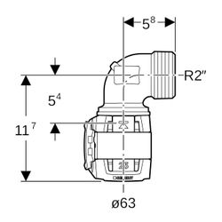 Geberit FlowFit Übergangsbogen 90 Grad mit Außengewinde Bleifreier, d 63mm, R 2″, Ro... GEBERIT-620506001 4025416639534 (Abb. 1)