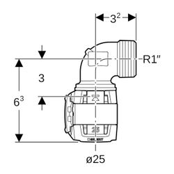 Geberit FlowFit Übergangsbogen 90 Grad mit Außengewinde Bleifreier, d 25mm, R 1″, Ro... GEBERIT-620512001 4025416640219 (Abb. 1)