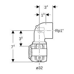 Geberit FlowFit Übergangsbogen 90 Grad mit Innengewinde Bleifreier, d 32mm, Rp 1″, R... GEBERIT-620533001 4025416641209 (Abb. 1)