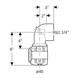 Geberit FlowFit Übergangsbogen 90 Grad mit Innengewinde Bleifreier, d 40mm, Rp 1 1/4... GEBERIT-620534001 4025416641216 (Abb. 1)