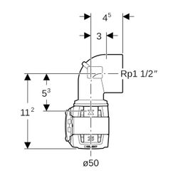 Geberit FlowFit Übergangsbogen 90 Grad mit Innengewinde Bleifreier, d 50mm, Rp 1 1/2... GEBERIT-620535001 4025416641223 (Abb. 1)