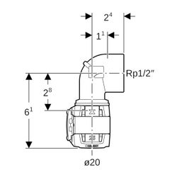 Geberit FlowFit Übergangsbogen 90 Grad mit Innengewinde Bleifreier, d 20mm, Rp 1/2″,... GEBERIT-620541001 4025416641438 (Abb. 1)