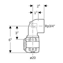 Geberit FlowFit Übergangsbogen 90 Grad mit Innengewinde Bleifreier, d 20mm, Rp 3/4″,... GEBERIT-620551001 4025416641483 (Abb. 1)