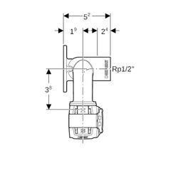 Geberit FlowFit Doppelanschlusswinkel 90 Grad Bleifreier, d 16mm, Rp 1/2″, d1 16mm, ... GEBERIT-620830001 4025416631255 (Abb. 1)