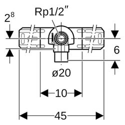 Geberit FlowFit Anschlusswinkel 90 Grad vormontiert, einfach, abgesetzt, D 20mm, Rp ... GEBERIT-619631001 4025416602347 (Abb. 1)