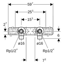 Geberit FlowFit Anschlusswinkel 90 Grad vorm. zweifach abgesetzt D 16mm Rp 1/2" L1 5... GEBERIT-619640001 4025416602361 (Abb. 1)