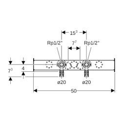 Geberit FlowFit Anschlusswinkel 90 Grad vormontiert, zweifach, gerade, d 20mm, Rp 1/... GEBERIT-619671001 4025416602613 (Abb. 1)