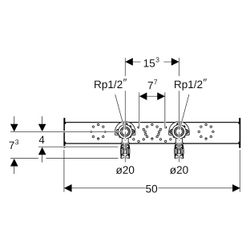 Geberit FlowFit Anschlusswinkel 90 Grad vormontiert, zweifach, gerade, D 20mm, Rp 1/... GEBERIT-619671001 4025416602613 (Abb. 1)