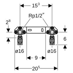 Geberit FlowFit Anschlusswinkel 90 Grad vormontiert, zweifach, abgewinkelt, D 16mm, ... GEBERIT-619690001 4025416602644 (Abb. 1)