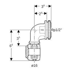 Geberit FlowFit Anschlusswinkel 90 Grad für Unterputzspülkasten Bleifreier, d 16mm, ... GEBERIT-620890001 4025416631521 (Abb. 1)