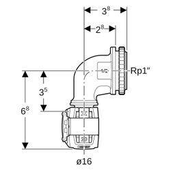 Geberit FlowFit Anschlusswinkel 90 Grad für Unterputzspülkasten, D 16mm, Rp 1/2", Ro... GEBERIT-620890001 4025416631521 (Abb. 1)