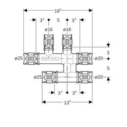 Geberit FlowFit Kreuzungs-T-Stück mit Dämmbox bleifreie Siliziumbronze, d 25mm, d1 1... GEBERIT-619302001 4025416600459 (Abb. 1)