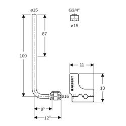Geberit FlowFit Metallrohr-Anschlussbogen 90 Grad mit Anschlussverschraubung für Eur... GEBERIT-619410221 4025416601098 (Abb. 1)