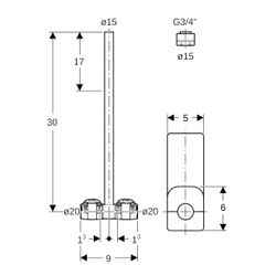 Geberit FlowFit Metallrohr-Anschluss-T-Stück mit Anschlussverschraubung für Eurokonu... GEBERIT-619421221 4025416601319 (Abb. 1)
